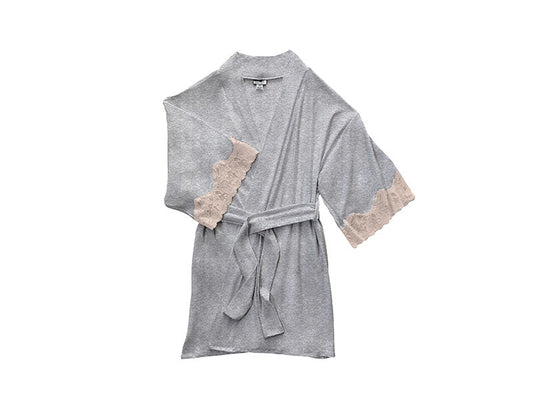 Calla Modal Kimono with Lace, Champagne / Heather Grey