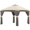 10x10 Pop Up Canopy, Netting, Foldable, Height Adjustable, Wheeled Carry Bag, 4 Sand Bags, Beige