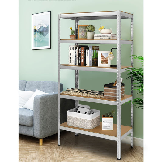 71 inch Heavy Duty Steel Adjustable 5 Level Storage Shelves-Silver